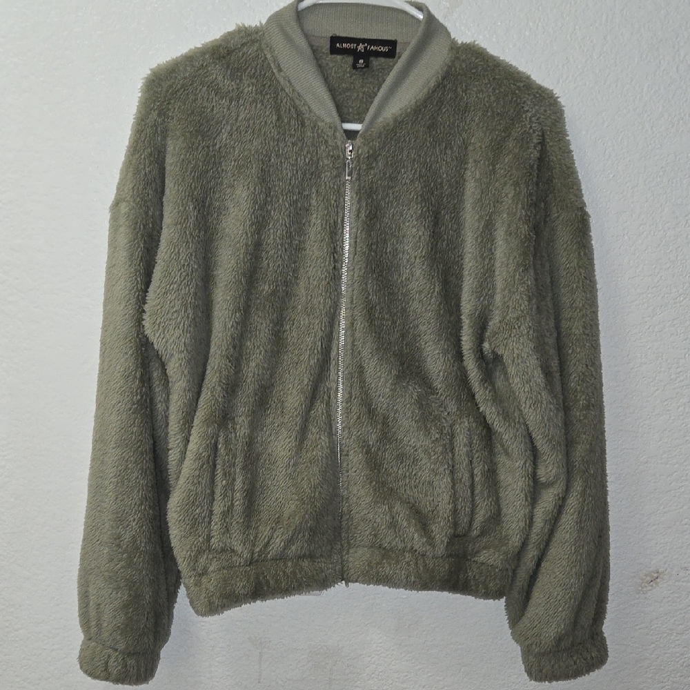 Almost Famous Sage Green Fleece Jacket